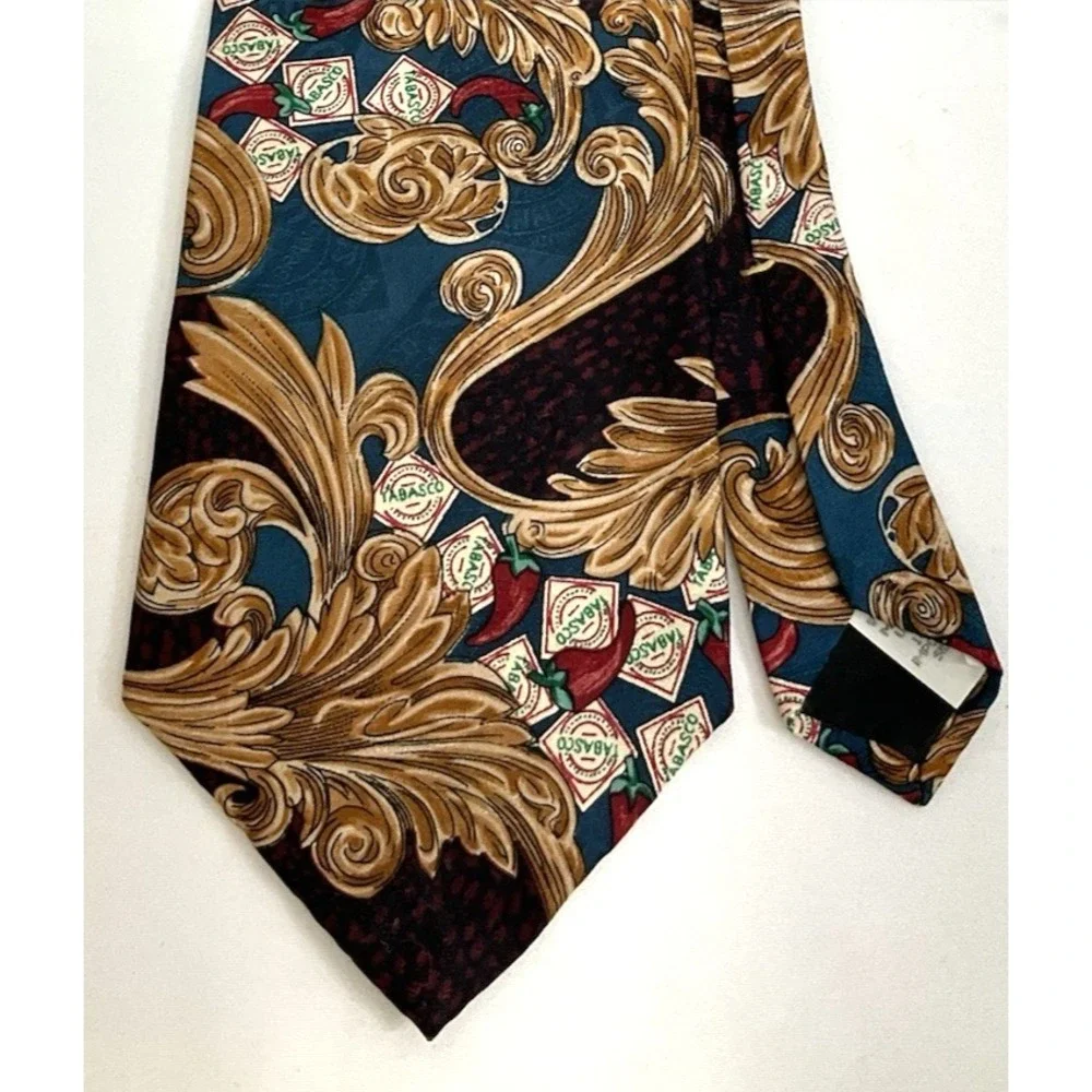 Vtg‎ 90s Tabasco Silk Tie Baroque Gold Scroll Novelty Necktie USA 57